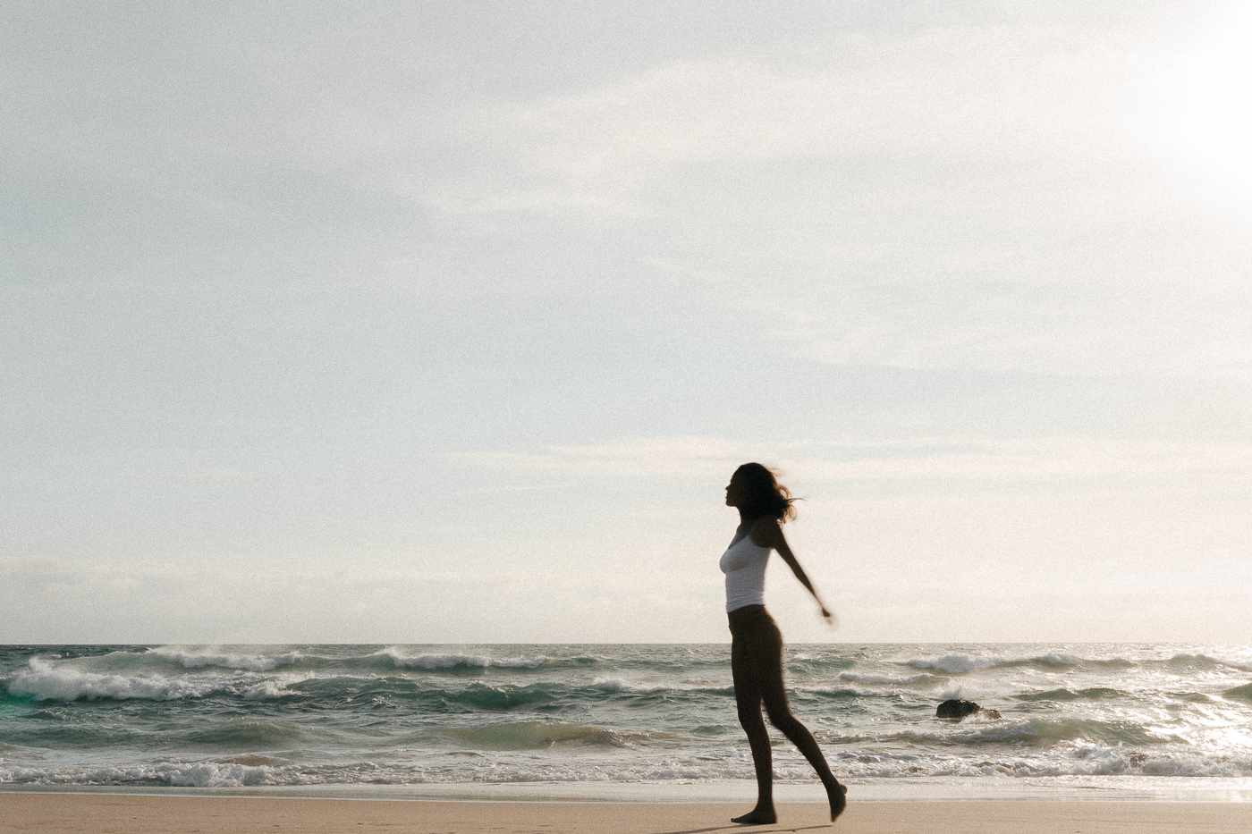 A woman walking softly