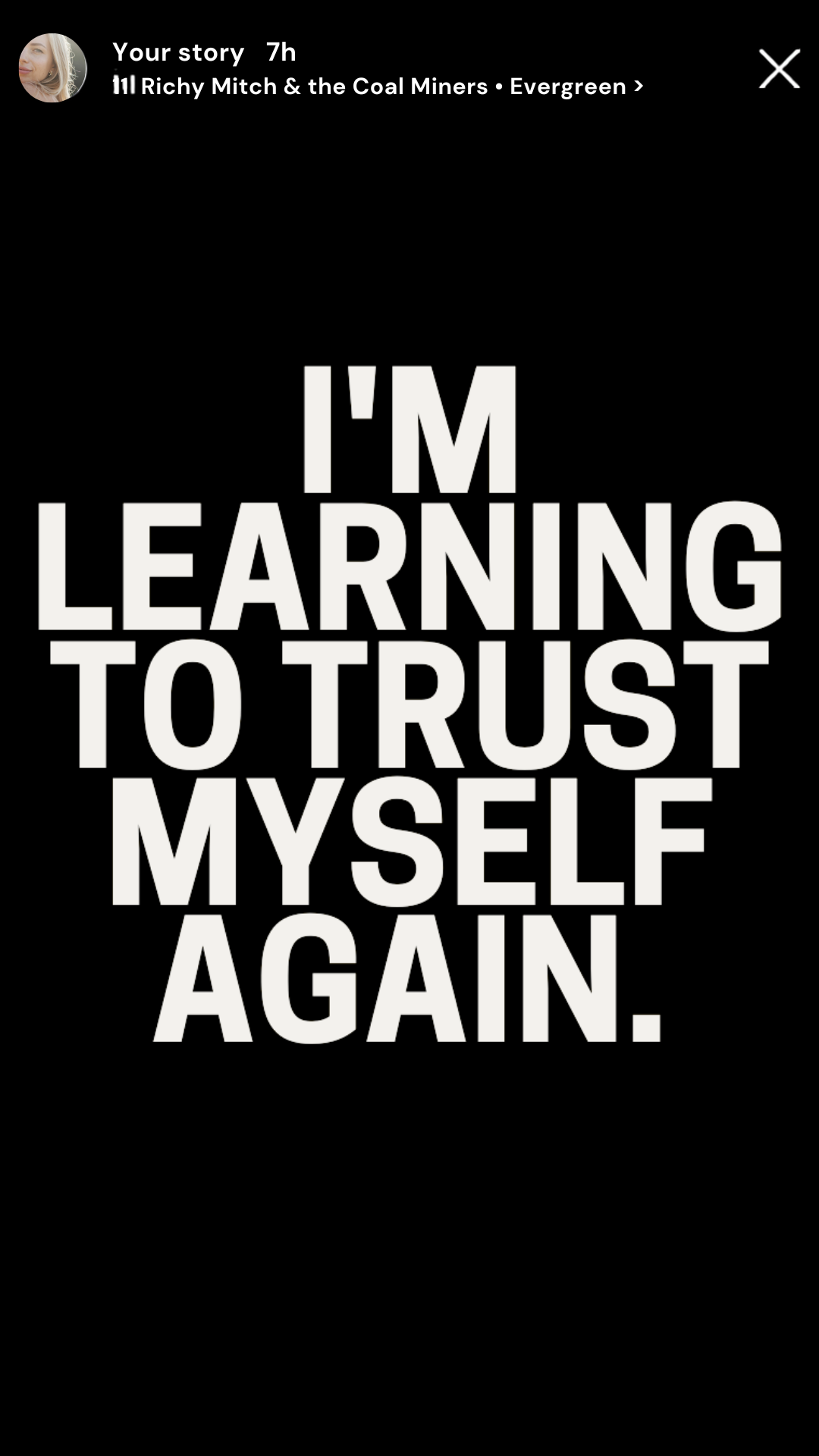 Instagram story with hot pink type reading I'm learning to trust myself again
